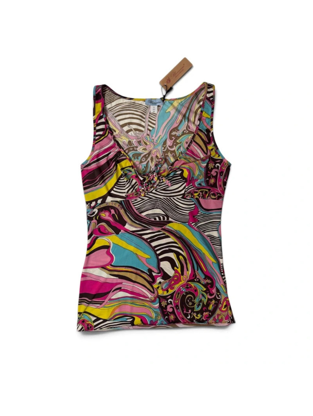 NWT Blumarine Beachwear Y2K Psychedelic Zebra Tank Top Size S